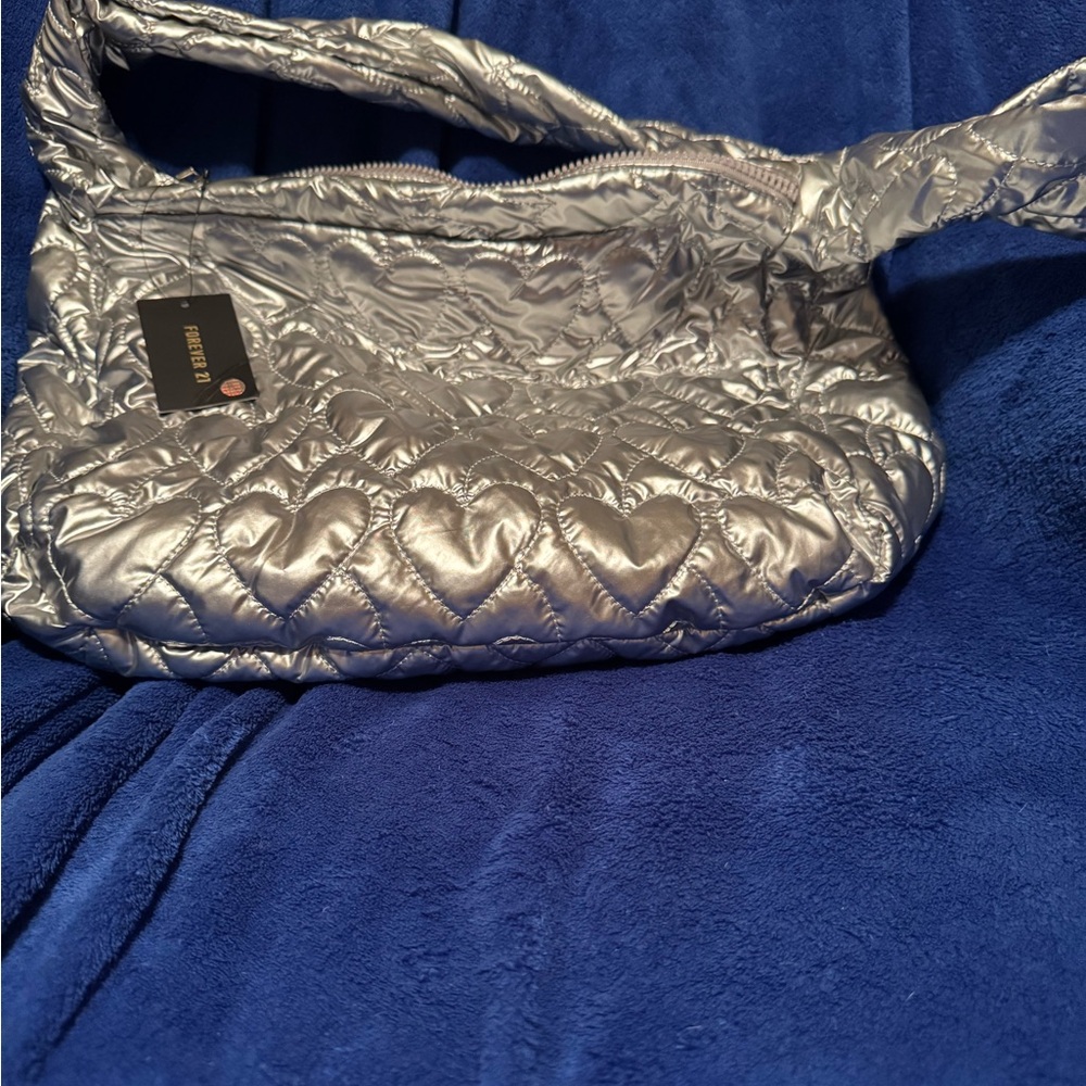 No Boundaries Silver Quilted Heart Shoulder Bag